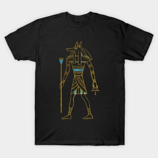 Anubis Egyptian  Gold and blue stained glass T-Shirt